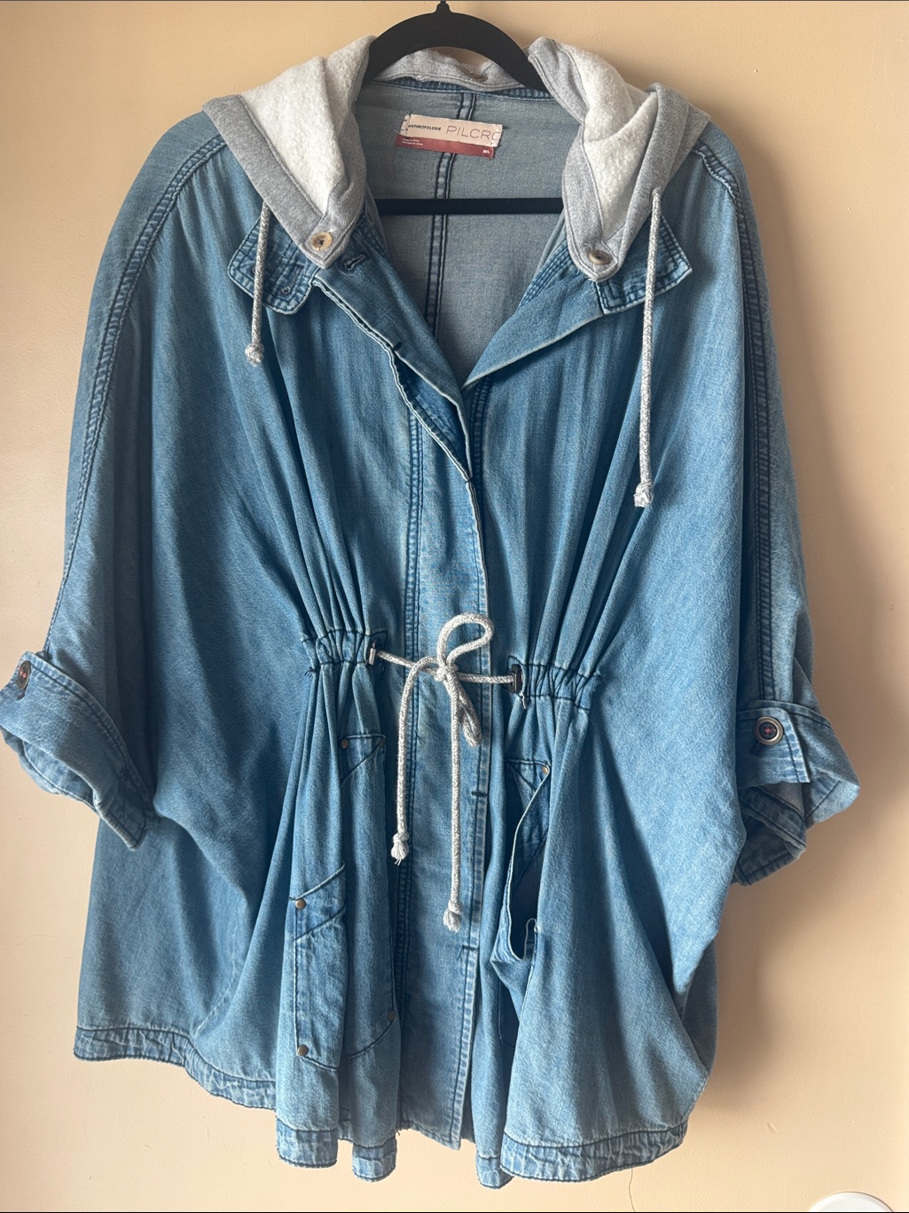 Anthropologie Pilcro Hooded Denim Kimono Anorak Jacket